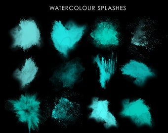 Turquoise Watercolor clipart, Blue Splashes, Watercolour Splotches, Glitter gold, Logo Background Png, Teal Elements, Blue Brush Stroke png