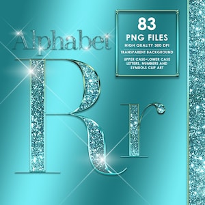 Glitzer Alphabet Png, Türkis Alphabet, Türkis Diamant Alphabet PNG, Glam Letter, Bling, Zahlen und Interpunktion Clip Art, digitaler download