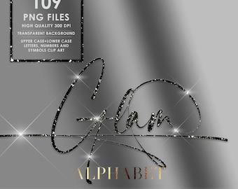 Glitter Alphabet Clip Art, Black Alphabet PNG, Bling, Diamond Alphabet Png, Glam Letters, Sparkling Letters Png, Script, Digital download