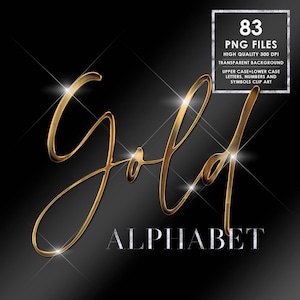 Gold Chrome Alphabet Png Clipart, Gold Alphabet PNG, High Shine, Metallic letters Png, Cursive Gold letters, Gold foil, Digital, Download