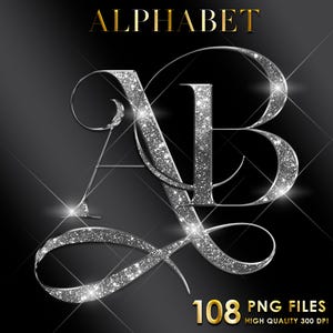 Diamond Alphabet Png, Silver Chrome Alphabet PNG Clip Art, Silver Letters, Luxury Alphabet, Glitter Silver foil Alphabet, Digital download