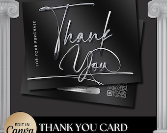Editable Thank You Card, Black Silver Thank You Card, Canva Template, DIY Thank You Card, Lash Tech, Hair Stylist Card, Instant Download