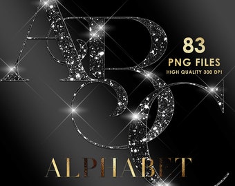 Glitter Black Alphabet PNG Clipart, Sparkling Black Letters, Bling Alphabet, Black Letters Png, High Shine Alphabet, Digital download