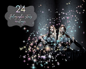Holographic Stars Glitter Overlay PNG, Sparkle Clipart (Commercial Use)