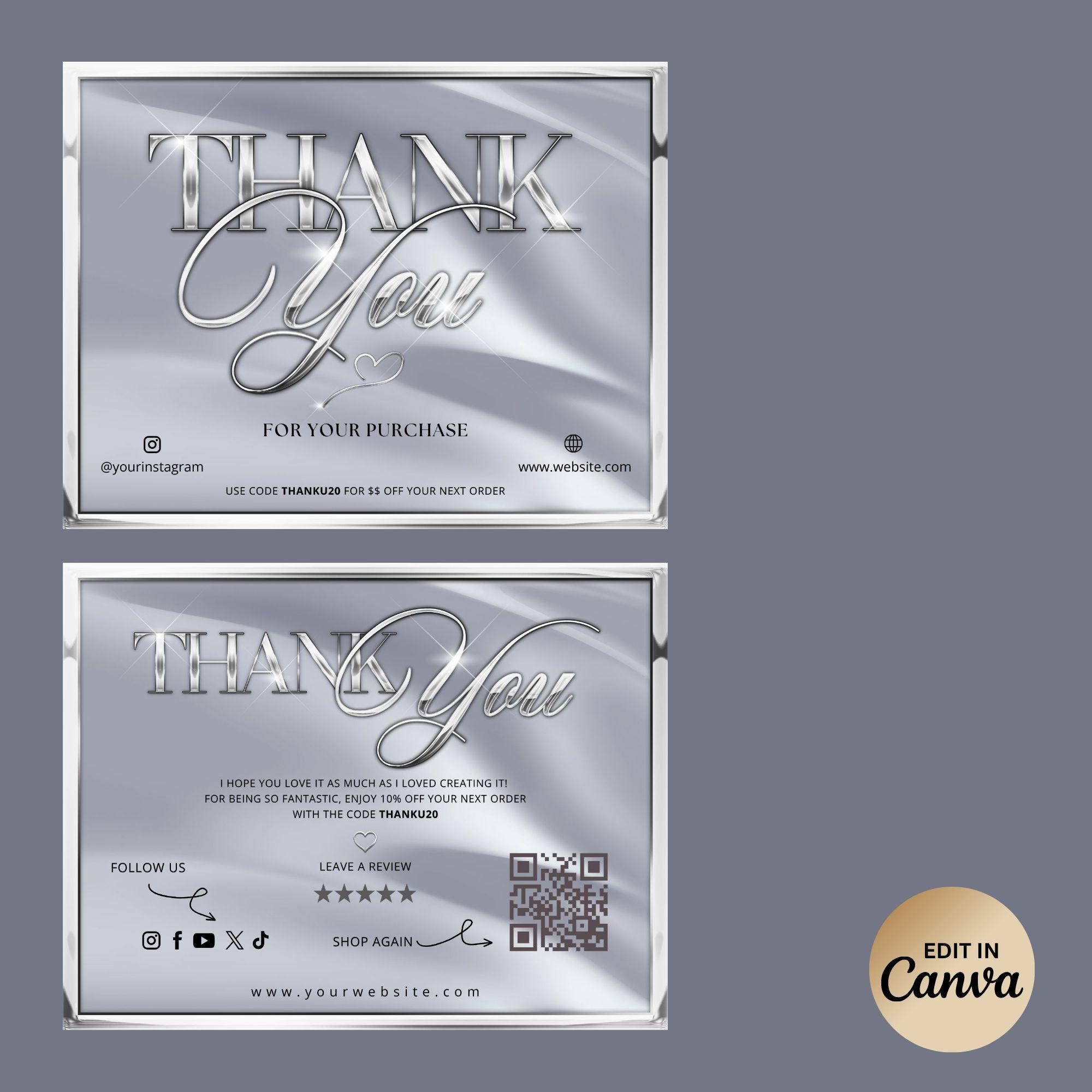 Silver Metallic Thank You Card, Luxury Silver Thank You Card Template ...