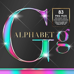 Rainbow Chrome Alphabet Png Clip Art, Alfabeto holográfico, Letras coloridas, Alfabeto del orgullo gay, Letras de fuente brillante Png, Descarga digital