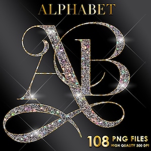 Diamant Alphabet PNG Clipart, Glitter Alphabet PNG, lettres glamour, losanges, Bling, Alphabet de luxe, lettres scintillantes, téléchargement numérique