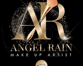 Make up Artist Logo, Beauty Logo, Gold Logo, Editable DIY Logo Design Template, Salon Logo, Make Up Brush, Lash Logo, Canva Logo, Glitter
