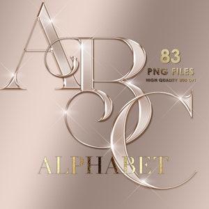 Alfabeto de ouro rosa PNG, clipart de alfabeto cromado de ouro rosa, letras metálicas Png, alfabeto de folha de ouro, glam, letras brilhantes, download digital