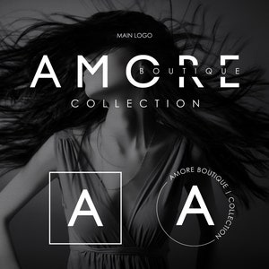 May include: Black and white image of a woman with long hair. The text "AMORE BOUTIQUE COLLECTION" is displayed in white letters on a black background. The letter "A" is displayed in a circle and a square.