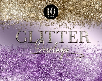 Glitter Confetti Overlays, Sparkling Glitter Borders Clipart, Magic stars, Glitter Gold overlays, Glitter Diamond overlays, Digital download