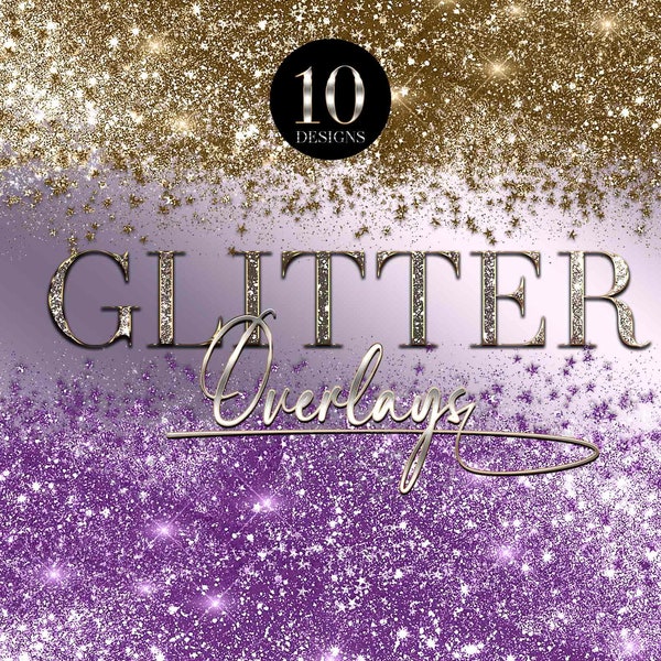 Glitter Confetti Overlays, Sparkling Glitter Borders Clipart, Magic stars, Glitter Gold overlays, Glitter Diamond overlays, Digital download