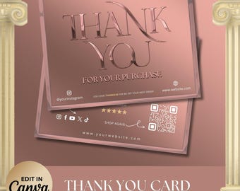 Rose Gold Thank You Card, DIY Thank You Card Template, Beauty Thank You, Canva Thank You Card, Editable Canva Card, Instant Download
