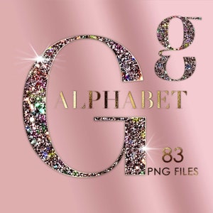 Clipart de alfabeto rosa brilhante, alfabeto de diamante PNG, alfabeto glam Png, letras Bling Clipart, alfabeto de ouro rosa, brilho, download digital