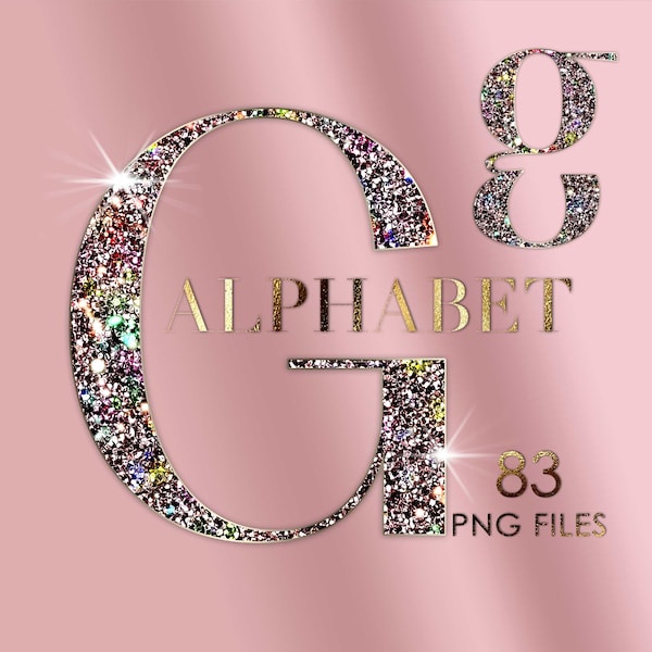 Glitter Pink Alphabet Clipart, Diamond Alphabet PNG, Glam Alphabet Png, Bling letters Clipart, Rose Gold Alphabet, Sparkle, Digital download