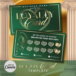 Smaragdgroen goud LoyaltyCard Temp, Rewards-kaart, VIP-klantenkaart, aanpasbare canva-sjabloon, Salon Klantenkaart, Instant Download