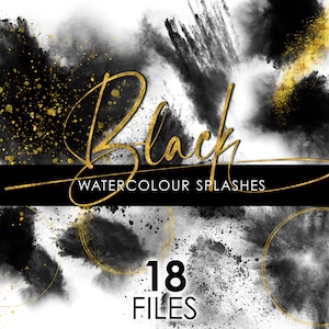 Black Watercolor clipart, Black Splashes, Watercolour Splotches, Glitter gold, Logo Background Png, Black Elements, Black Brush Stroke png
