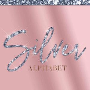 Glitter Silver Alphabet Clipart, Diamond Alphabet PNG, Silver letters Png, Script letters, Cursive font PNG, Sparkling, Digital Download