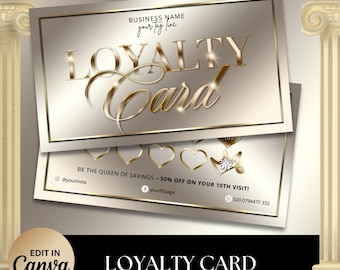 Gold Loyalty Card Template, Salon Rewards VIP Customer Card (Canva Download)