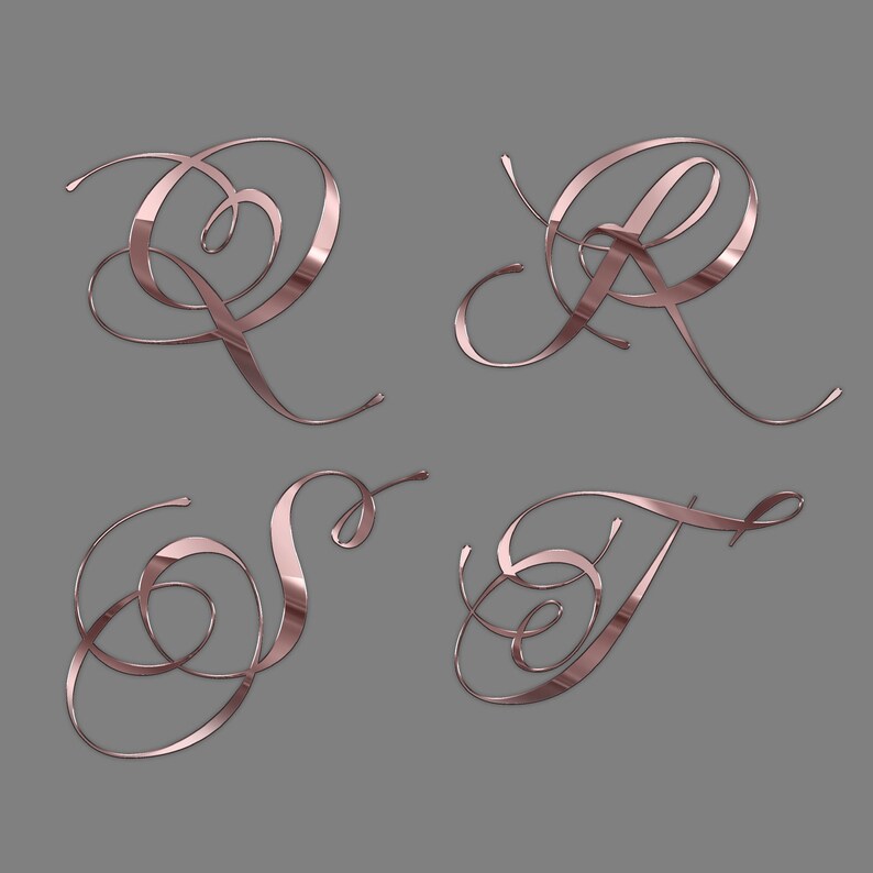 Chrome Cursive Alphabet Clipart, Rose Gold Alphabet PNG, Glitter, Foil ...