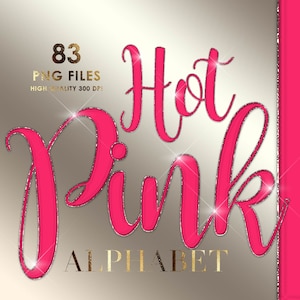 Hot Pink Alphabet PNG, Glitter Alphabet, Script, Pink and Gold Alphabet PNG, Chrome, Foil, Glam Alphabet Clipart, Bling, Digital download