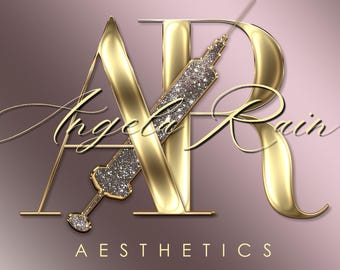 Syringe Logo, Editable DIY Logo Design Template, Gold Beauty Logo, Aesthetics Logo, Needle Logo, Modern Logo, Skincare Logo, Cosmetics Logo