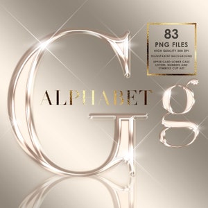 Alphabet champagne or chrome PNG Clip Art, lettres métalliques scintillantes Png, lettres beiges, lettres Png polices or, feuille d'or, téléchargement numérique