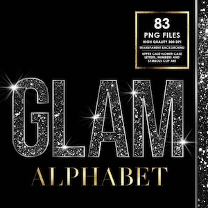 Diamond Alphabet PNG, Black Glitter Alphabet PNG, Glam Letters Clipart, Bling Alphabet png, Chrome, Sparkle black Letters, Digital download