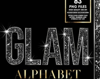 Black Glitter Glam Alphabet PNG, Diamond Sparkle Letters Clipart (Digital Download)