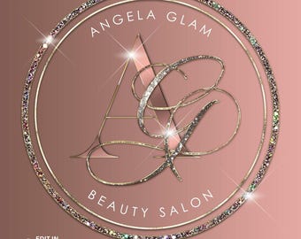 Glitter Rose Gold Logo, Editable DIY Logo for Lash, Skincare Logo, Makeup Logo, Nails Logo, Canva Logo Template, Branding, Beauty Salon Logo