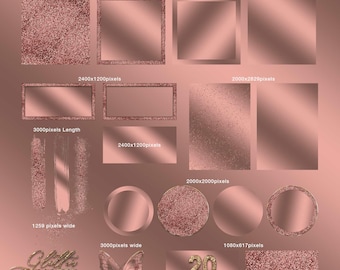 Rose Gold Branding Kit Bundle, Rose Gold background, Glam frames png Clipart, Sparkle, Brush strokes, Pink Circles, Logo background Png