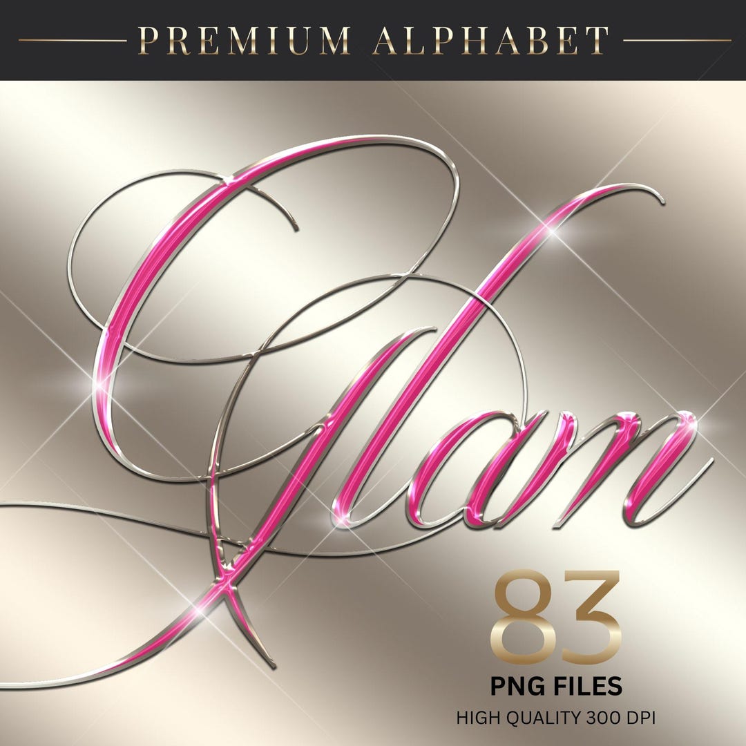 Pink Chrome Alphabet Clipart, Rose Gold Chrome Letters PNG, Pink Script ...