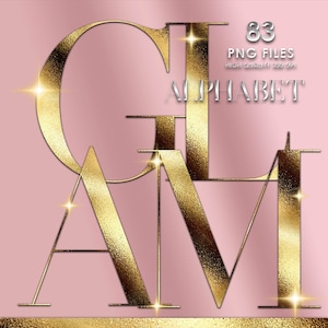 Glitter Gold foil Alphabet PNG Clip Art, Gold Chrome Letters Png, Glam, letras de folha de ouro, letra metálica, fonte de ouro png, download digital