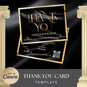 Editable Thank You Card, Black Gold Thank You Card, DIY Thank You Card Template, Lash Tech Thank You, Hair Stylist Card, Instant Download