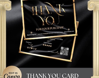 Editable Thank You Card, Black Gold Thank You Card, DIY Thank You Card Template, Lash Tech Thank You, Hair Stylist Card, Instant Download