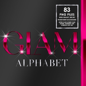 Hot Pink Alphabet PNG Clip Art, Lettres roses, Glam, Lettres chromées png, Lettres High Shine, Alphabet métallique, Paillettes, Téléchargement numérique
