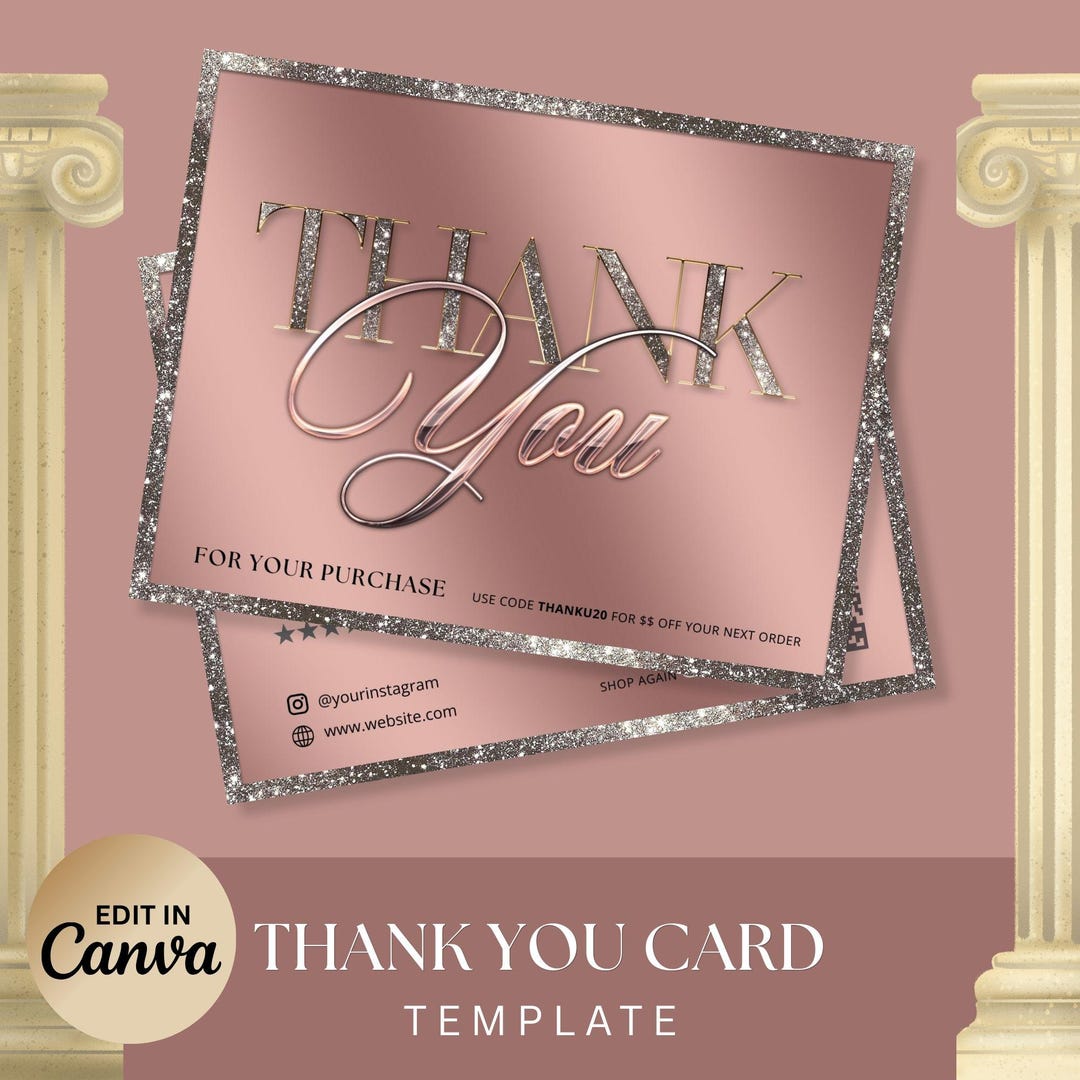 Rose Gold Thank You Card, DIY Thank You Card Template, Beauty Thank You ...