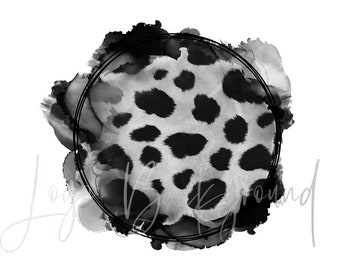 Fondo de piel de vaca Png, Fondo de logotipo, Marco de impresión de vaca Png, Sublimación de piel de vaca, Elementos de diseño, Black Splash Circle, Descarga digital