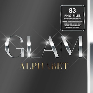 Silver Chrome Alphabet PNG Clip Art, Silver Letters Png, Glam Alphabet, Silver foil Alphabet, Metallic letters, Glitter, Digital download