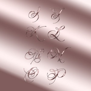 Chrome Cursive Alphabet Clipart, Rose Gold Alphabet PNG, Glitter, Foil ...