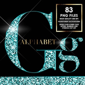 Mint Glitter Alphabet Png, klobiges grünes Alphabet Clip Art, Sparkle Lettert, Glam Alphabet, Glitter Turquoise Letters Png, digitaler Download