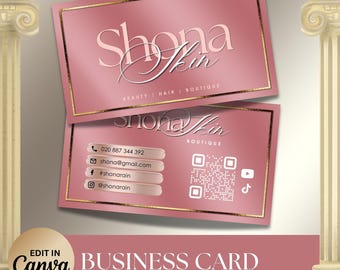 Pink Gold Business Card Template, Editable Canva Card, Beauty Lash Tech Card, Luxury Visiting Card, Modern Hair Salon Card, Instant Download