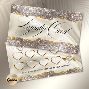 Mall för lojalitetskort i glitterguld, skönhetssalongprogram (nedladdning av Canva)