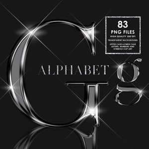 Silver Chrome Alphabet PNG Clip Art, Silver Chrome Letters, Silver font letters Png, Silver foil, Glam, Metallic letters, Digital download