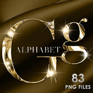 Luxury Gold Chrome Alphabet Clipart, Glam Letters Png, Shiny Gold Alphabet, Gold Font Png, Gold Foil Metallic Letters, Digital download