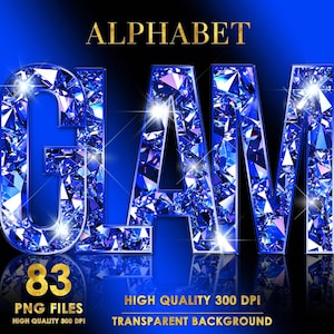 Blue Diamond Alphabet PNG Clipart, Glitter Blue Alphabet PNG, Blue font Letters Png, Luxury Blue Letters, Letters for Logo, Digital download