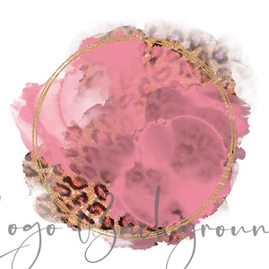 Logo Background Png, Leopard Brush Stroke png, Sublimation, Leopard frame, Cheetah Print, Watercolor splash, Pink Circle, Instant download