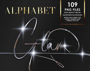 Silver Metallic Script Silver Chrome Alphabet, Silver Alphabet PNG, Script, Metallic Letter ...