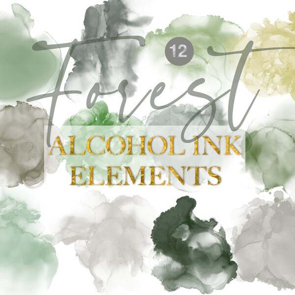 Green watercolor clipart, Green elements png, Green Alcohol Ink Clipart, Green Logo Background, Forest Colours, Green Splashes and Splotches