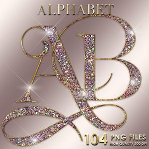 Diamant Alphabet PNG Clipart, Glitter lettres PNG, lettres glamour, lettres diamant rose, Alphabet de luxe en or Rose, éclat, téléchargement numérique